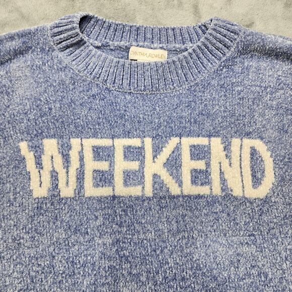 Cynthia Rowley Sweater Womens XL Blue White Fuzzy Chenille Knit Weekend Casual - Picture 2 of 9